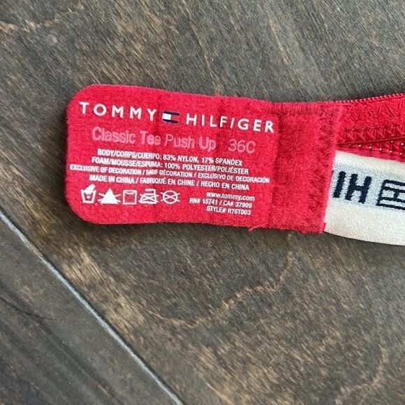 Tommy Hilfiger Classic Tee push up bra red signature band wired bra Sz-36C - Picture 6 of 9